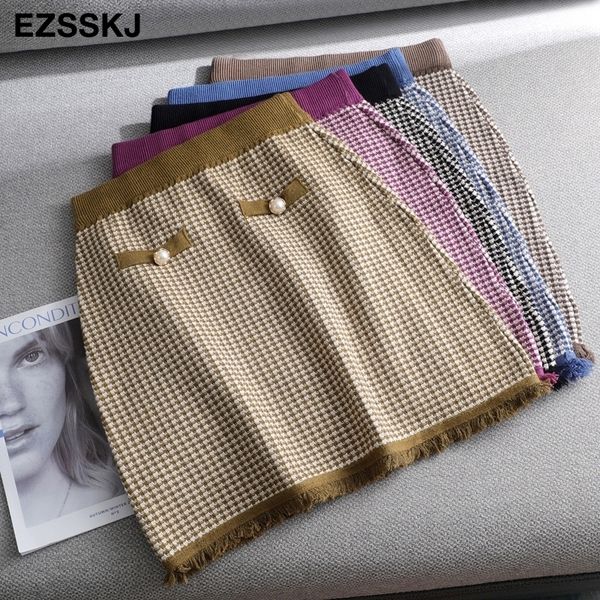 

autumn winter a-line tassel striped short sweater skirt women mini skirt female female a-line high waist 201027, Black