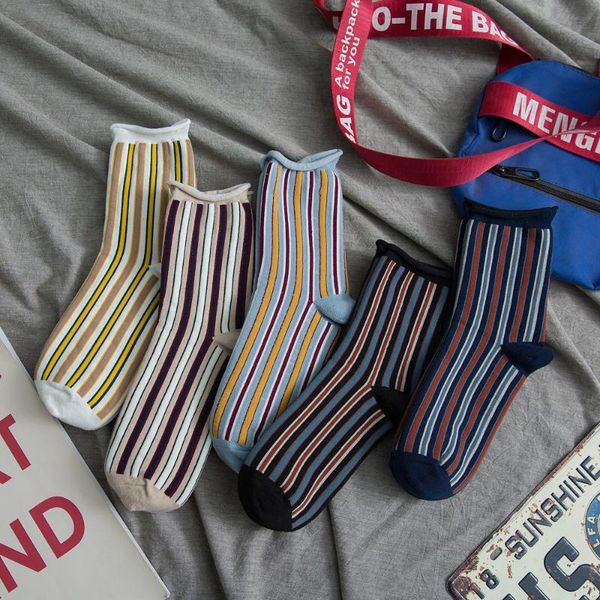 

socks & hosiery 2021 fashion women cotton vertical jacquard autumn and winter korean style with strips gifts for 191, Black;white