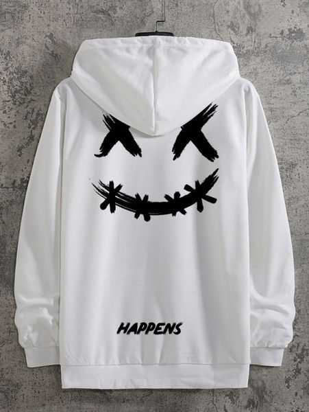 

men cartoon & letter graphic drawstring detail hoodie r8bv#, Black