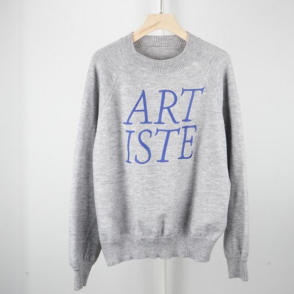 

2021 new embroidered letter solid sweater women autumn winter long batwing sleeve o neck gray pullover casual vintage thick sweaters 3m2y, Black