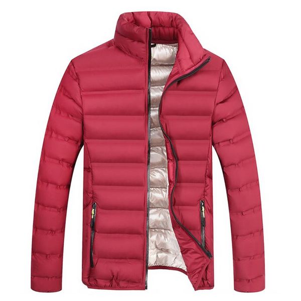 

men windbreak cotton padded long sleeve outwear light jackets autumn winter slim standing collar casual, Black