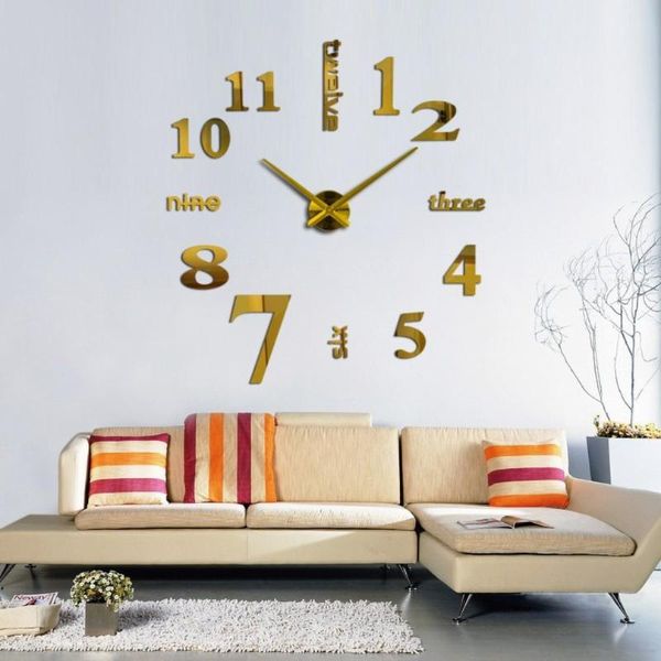 

oversized wall clock, art clock, mute digital diy 3d mirror sticker, big number watch, home decoration