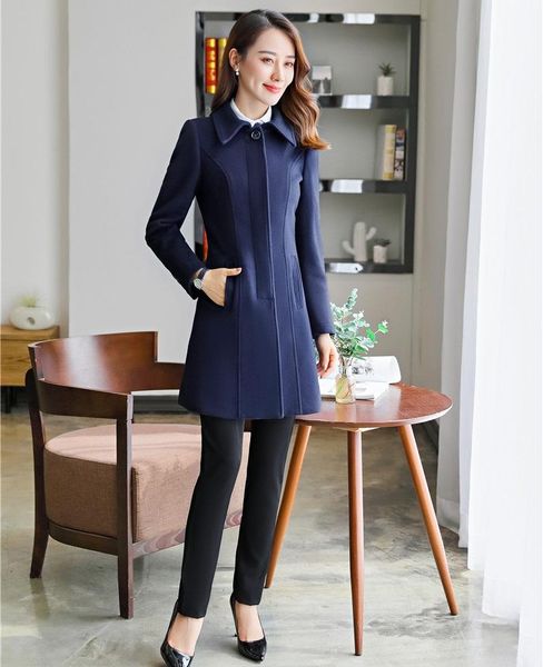 

new 2020 fall winter fashion women coat navy blue long female outerwear clothes ladies coat, Black