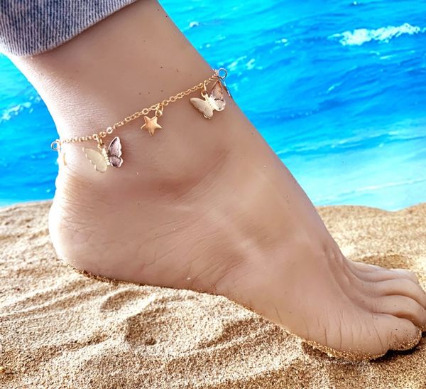 

gold butterfly new anklet for women butterfly ankle bracelet ankle bracelet stainless steel butterfly for her, Red;blue