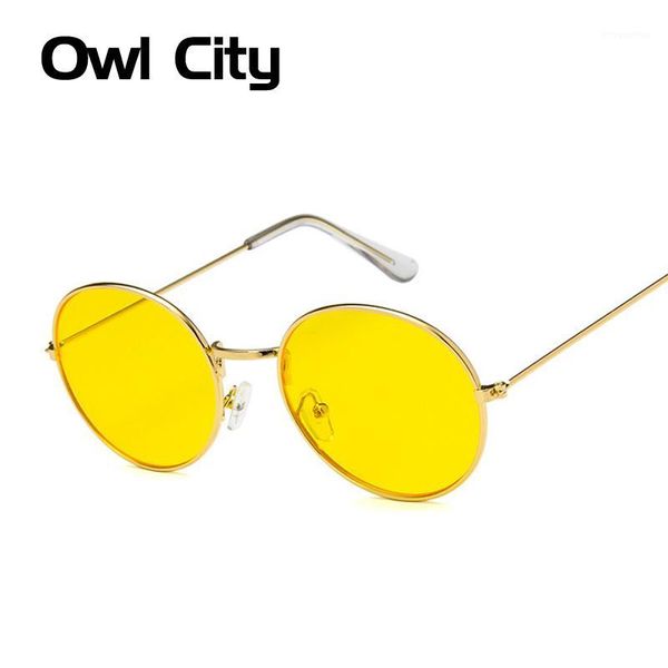 

round sunglasses women men vintage yellow color lens sunglass female brand design metal frame circle glasses oculos uv4001, White;black