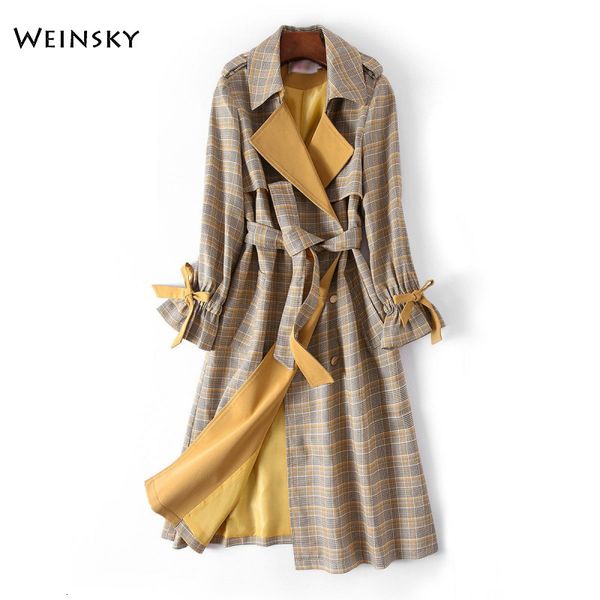 

2019 new elegant plaid outwear ladies office coat vintage long women trench
