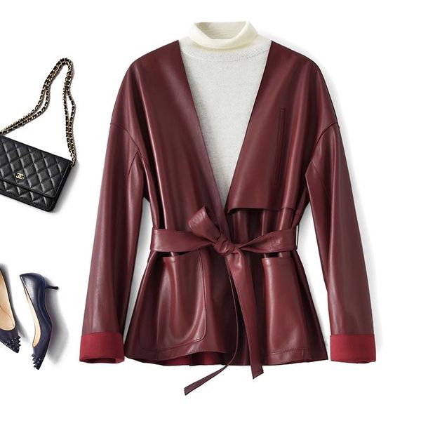 

genuine sheepskin coat female fashion simple slim real leather jackets women spring autumn cuero genuino zjt1731, Black