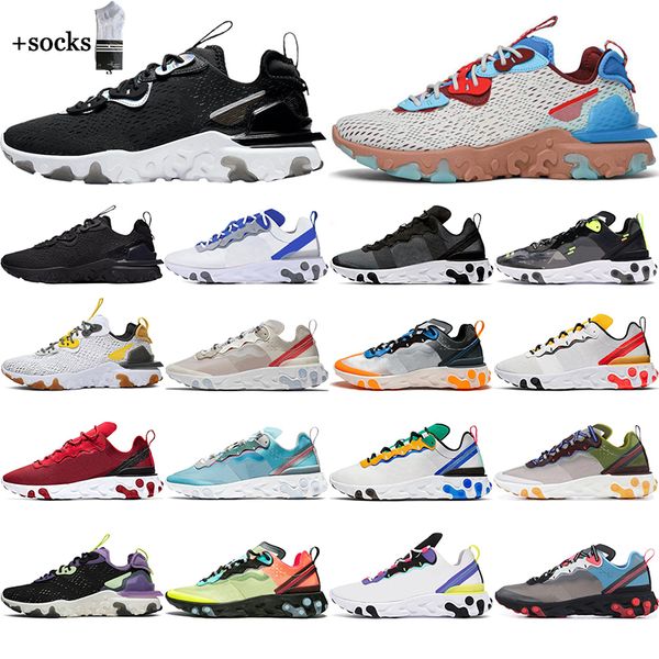 

new react element 55 87 men women running shoes triple black white iridescent anthracite mens trainers sports sneakers breathable eur 36-45