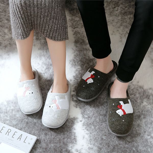 

winter cute cartoon indoor women plush shoes bedroom couples flats white bears pattern house warm women fur slippers x1020, Black