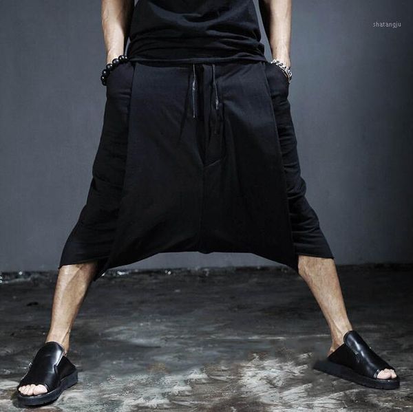 

wholesale-dress mens baggy pants 2016 trousers men culottes japanese unique designer harajuku rock hip hop drop crotch men's pants skir, Black