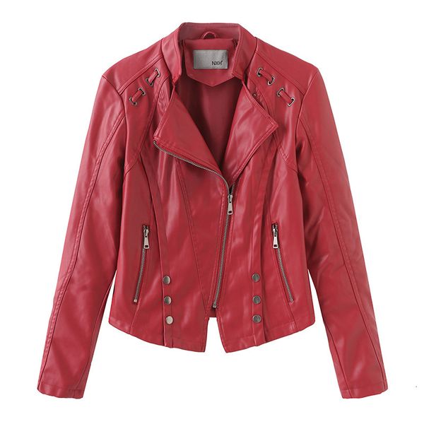 

new spring 2021 and autumn female thin small locomotive ladies women's leather jacket 5x2h, Black