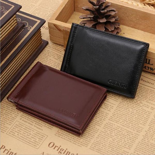 

new brand business man money clip wallet with metal clamp magnet hasp card slots slim designer leather purse for men, Red;black