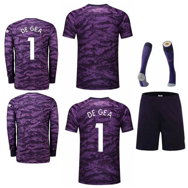 

retro soccer jersey long short sleeve football shirt 19 20 goalkeeper de gea 1 man goalie maillot camiseta women men kids kit sets youth adu, Black;blue
