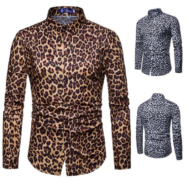 

men's leopard print shirt 2020 fashion nightclub party prom men shirt slim long sleeve hawaiian shirts male camisa hombre, White;black