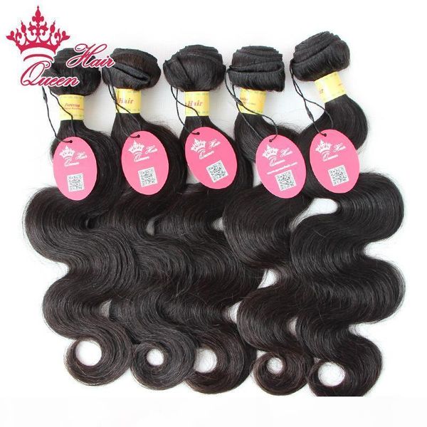 

queen hair 100% unprocessed peruvian hair virgin peruvian body wave 5 pcs lot mix length 12"-28, Black