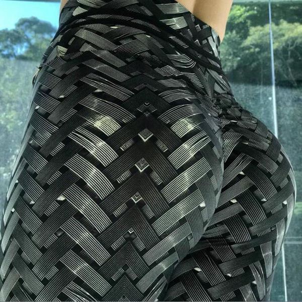 

new irenweave leggings weaving printed tie women fitness workout scrunch booty leggings, Black;white