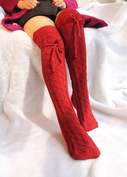 

winter women knit extra long boot socking over knee high warm knitted over knee black white red long warm tight high stockings1