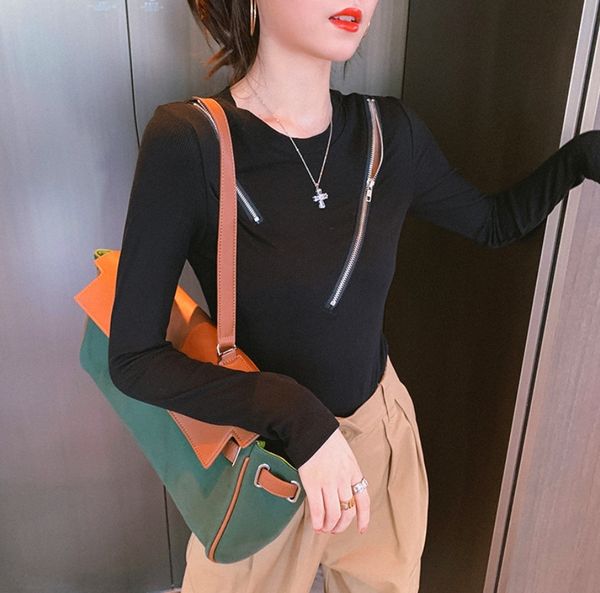 

idhmh autumn 2020 new jacket black cross design t-shirt women's short arefully machine slim fitbottom layer opshort sense fkrxy, White