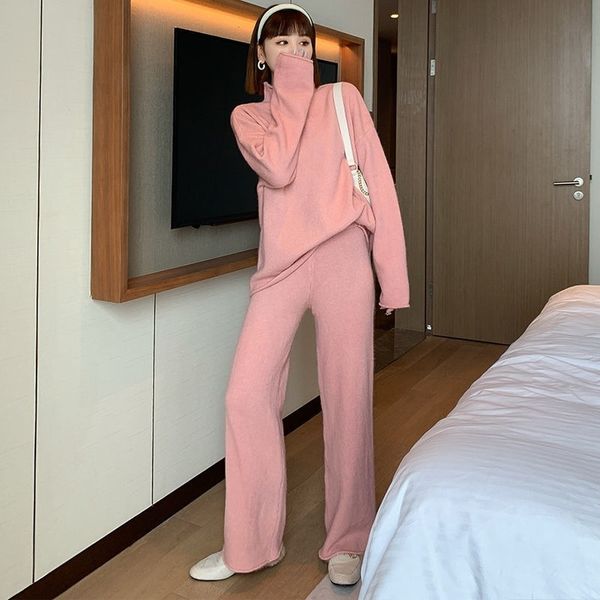 

new women autumn/winter knitted sleeve long sweater set solid color 2 pieces fashion assembly bulk sports clothes 2020 gbgd, Black;white