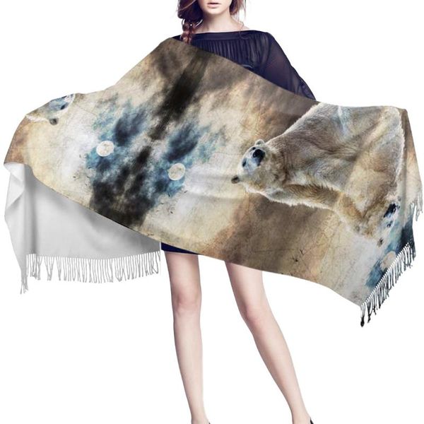 

scarves women cashmere scarf autumn winter hijab wrap moon polar bear waves printed shawls headband summer ladies, Blue;gray