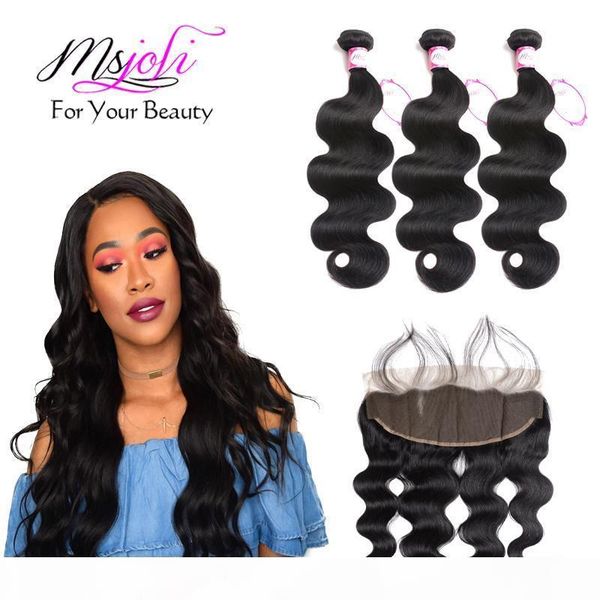 

4x13 lace frontal with 3 bundles body wave brazilian body wave human hair extensions with ear to ear lace frontal closure brazilian hair, Black;brown