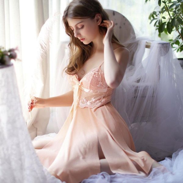 

women v-neck bowknot underwear babydoll nightwear sleepwear lingerie +thong embroidery passion nightdress 2020 hot, Red;black