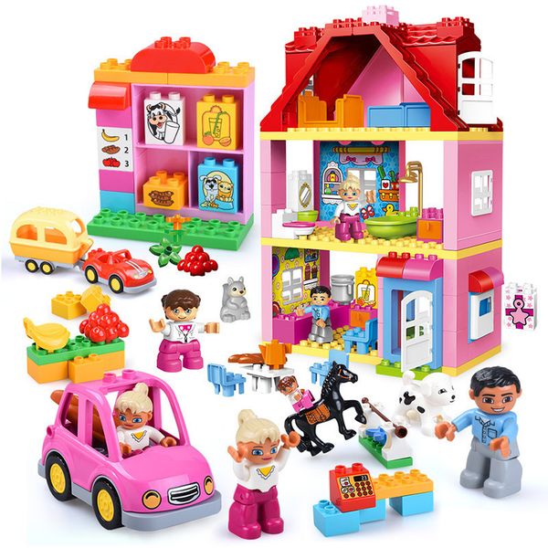 

diy big girl friends pink villa building blocks set kids compatible with duploed hobbies bricks toys for christmas gifts 1008