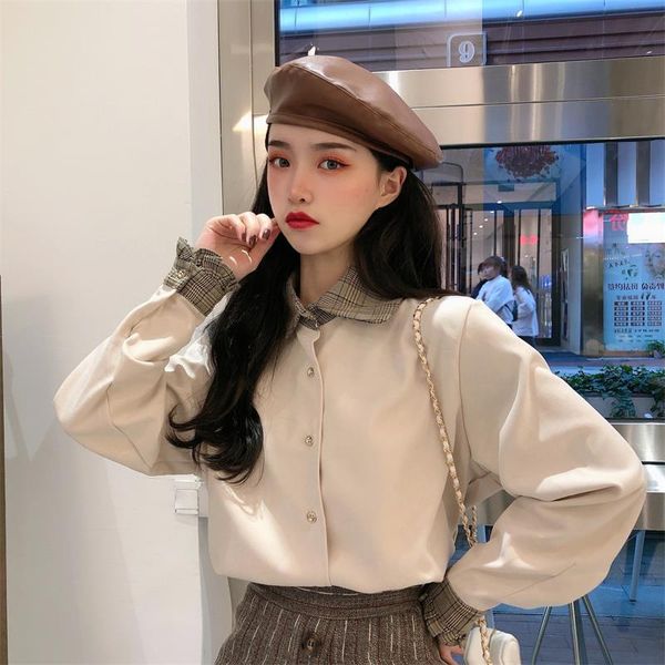 

2021 new long sleeve sweet doll collar women designer button up shirt 2021 spring casual office lady party korean wvk6, White