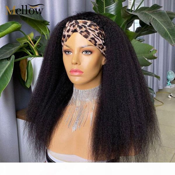 

kinky straight human hair wigs for women brazilian italian yaki lace wig gluless headband wig remy human hair wigs 150% density, Black;brown