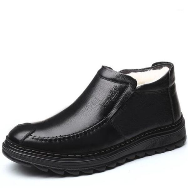 

boots fashion winter shoes dad warm men genuine leather wool flat non-slip casual snow1, Black