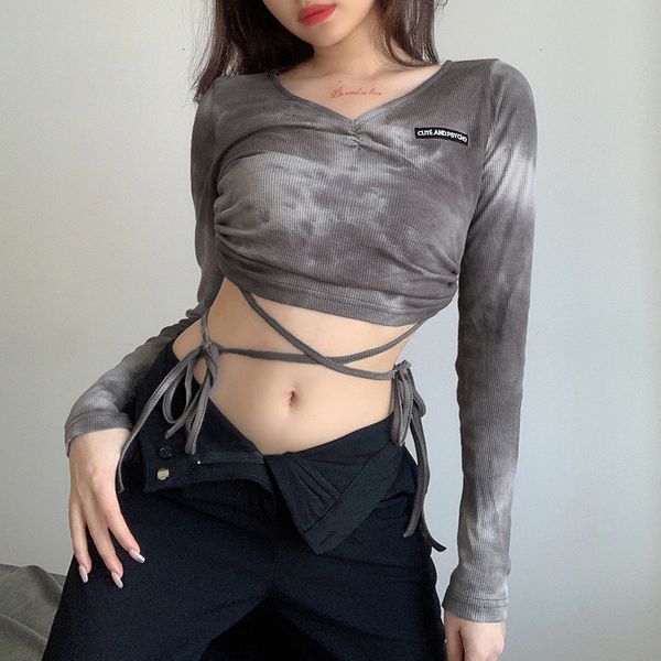 

women's t-shirt loose long sleeve grey cotton solid color pullover v-neck slim fitting half high neck bottoming shirt, White
