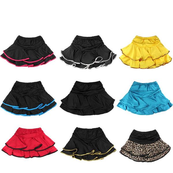 

wholesale cute spandex latin dance skirt girls kids children ballroom dancing skirt inside with shorts mini, Black;red