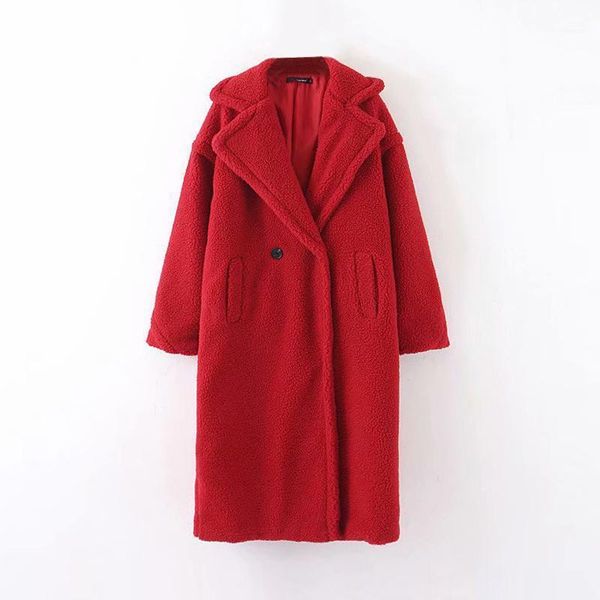 

casual winter solid female stuffed coat long sleeve long fleece jacket turn down collar lamb fur coat outerwear1, Black