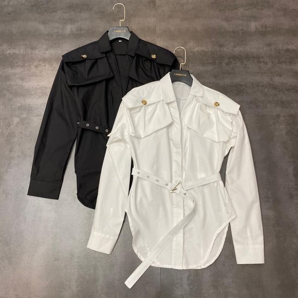 

2020 same new red spring double pocket waist design long sleeve wirk, White