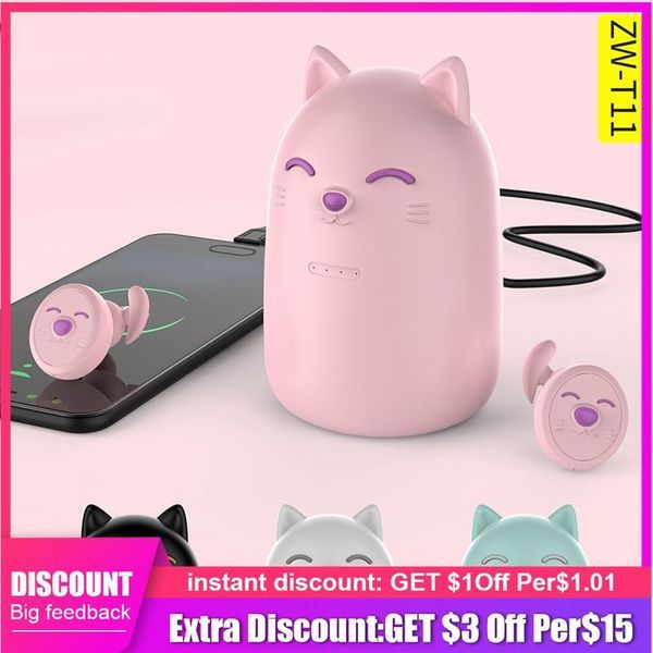 

pink cute cat tws bluetooth wireless earhead mic girl stereo earbuds single binaural mode earphones with led charge boxgift