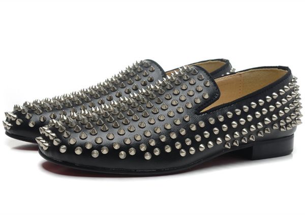 

2021 red bottom loafers luxury cd party wedding shoe designer black patent leather with spikes studded flats dress shoes for men size 39-46