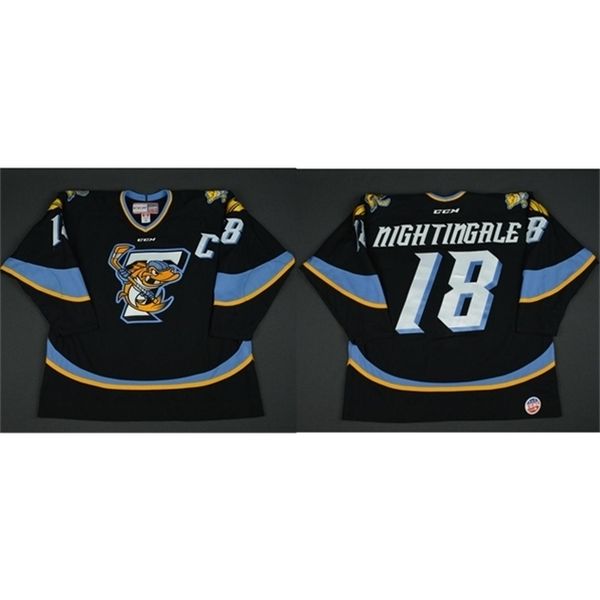 

custom rare jared nightingale toledo walleye 2016 echl captains club blue hockey jersey or custom any name or number retro jersey, Black