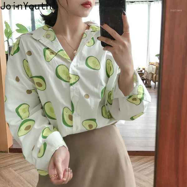 

joinyouth women blouses cartoon printed long sleeve shirt 2020 single breasted turn down collar blusas mujer de moda 2020 593801, White