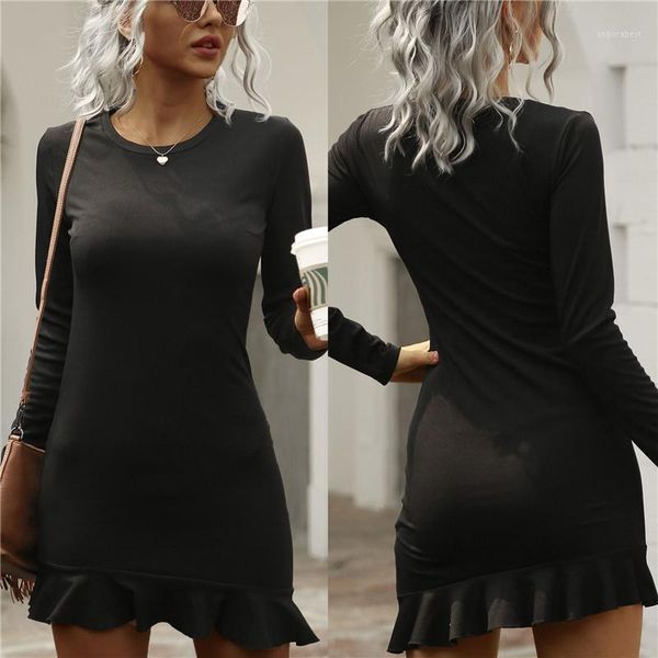 

autumn women's black dresses long sleeve round neck lotus lace 2020 bodycon high waist female party dress street wear1, Black;gray