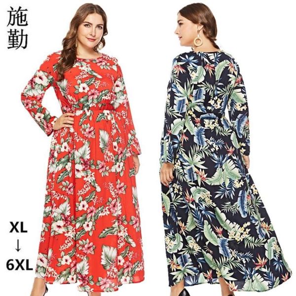 

long spring women's 2020 sleeve new large print chiffon drs, Black;gray