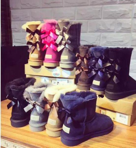 

дизайнерские дети взрослые eu25-43 большой размер низкой цене новые ботинки снега толстый кожаный лук в трубу снега сапоги хлопка обувь рожд, Black