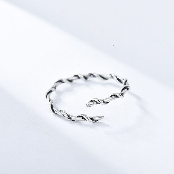 

s925 sterling silver personality versatile plain creative winding women's old taiyin opening simple tail ring