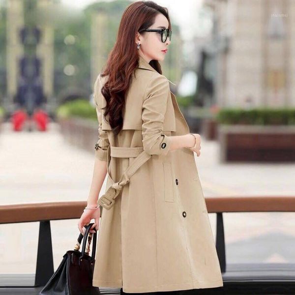

2020 new spring khaki trench coat for women streetwear turn-down collar windbreaker double breasted coats female plus size xxxl1, Tan;black