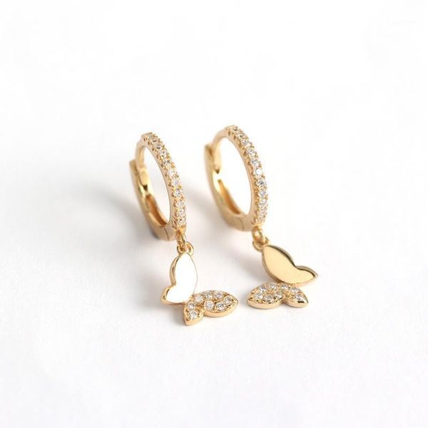 

925 sterling silver earring fashion cute butterfly short pendant drop earring zircon shell personality trend woman girl ear jewe1