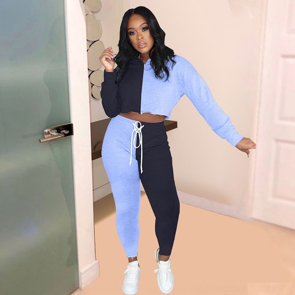 

u2d2c stitching clothing two-color sports long-sleeved suit fashion fashion clothing pants women's long-sleeved two-color stitching cas, Gray