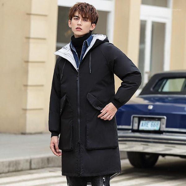 

2020 winter new arrival men's coat hooded white duck down jackets, men casual jacket male size m-3xl y1161, Black
