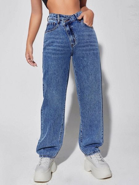 

high waist boyfriend jeans y77f#, Blue