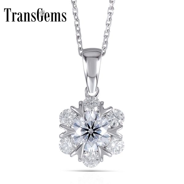 

transgems 14k white gold 585 6.5mm f color 1.6ctw round brilliant mossanite flower shaped pendant necklace for women y200620, Silver