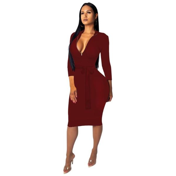 

elegant women office dress v neck zipper up female robe bodycon party vestidos women pack hip bandage pencil dress, Black;gray