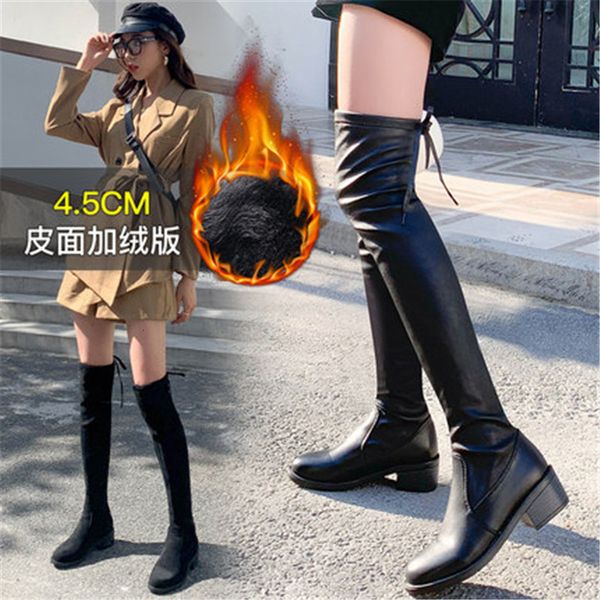 

new 2021 women on the knee winter boots woman flocks party fashionable ladies high heels lace women's shoes lsub, Black
